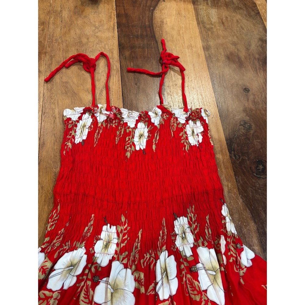 Vintage Y2K Hibiscus Collection Hawaii red dress white flowers sundress one sz - Picture 8 of 10